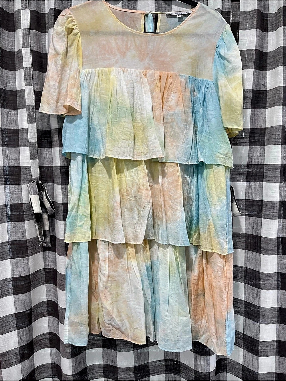 English Factory Tiered Maxi Dress in Blue & Pink Size Medium Like New